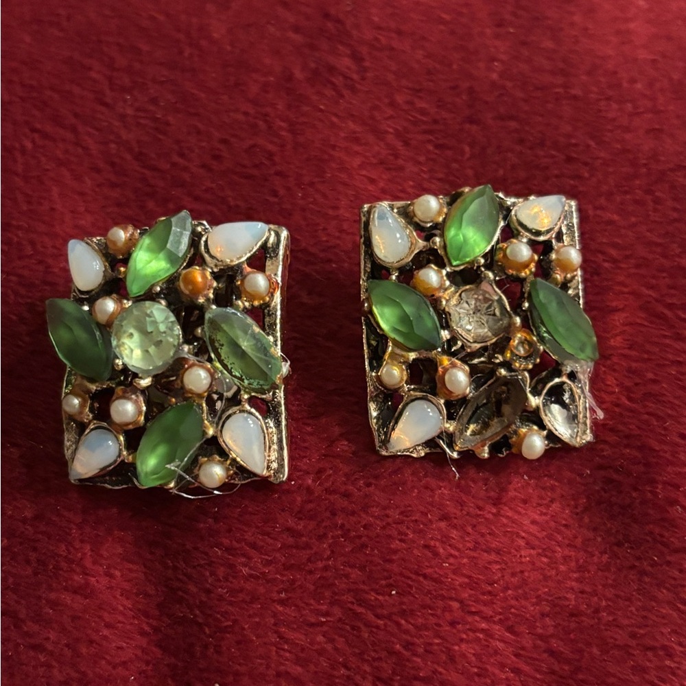Vintage Green and Gold Leaf Earrings